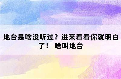 地台是啥没听过？进来看看你就明白了！ 啥叫地台